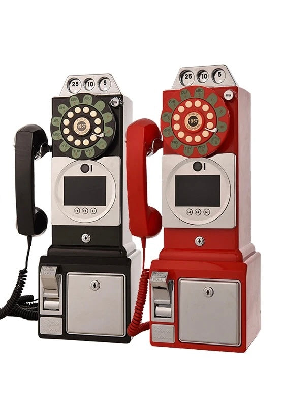 Vintage metal enclosed telephone box audio guestbook