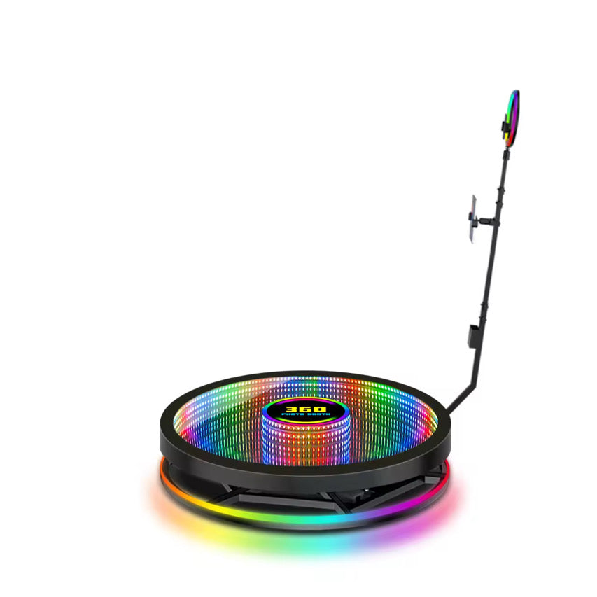 Infinity glass LED 360 photo booth with spinning platform