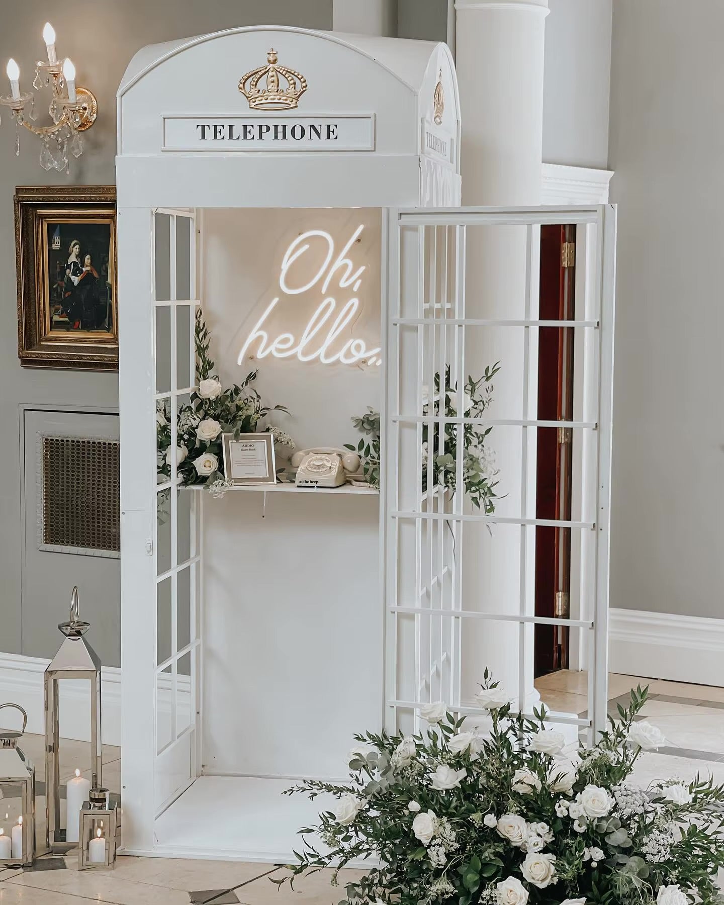 Vintage metal enclosed telephone box audio guestbook
