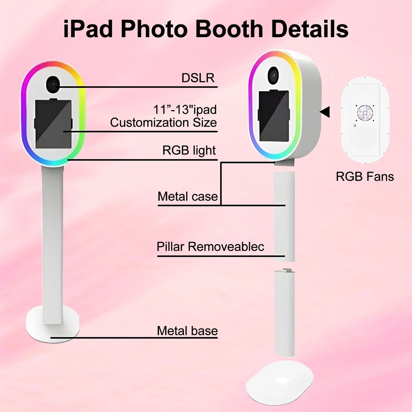 Premier Metal DSLR & iPad Selfie Pod Photo Booth with LED Ring Light