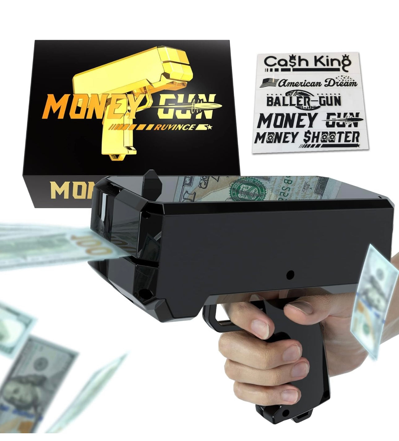 Money gun with play cash party prop