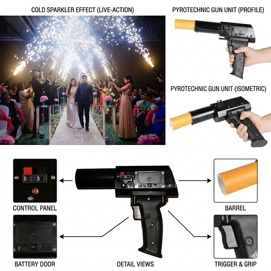 Mini handheld cold spark gun for events