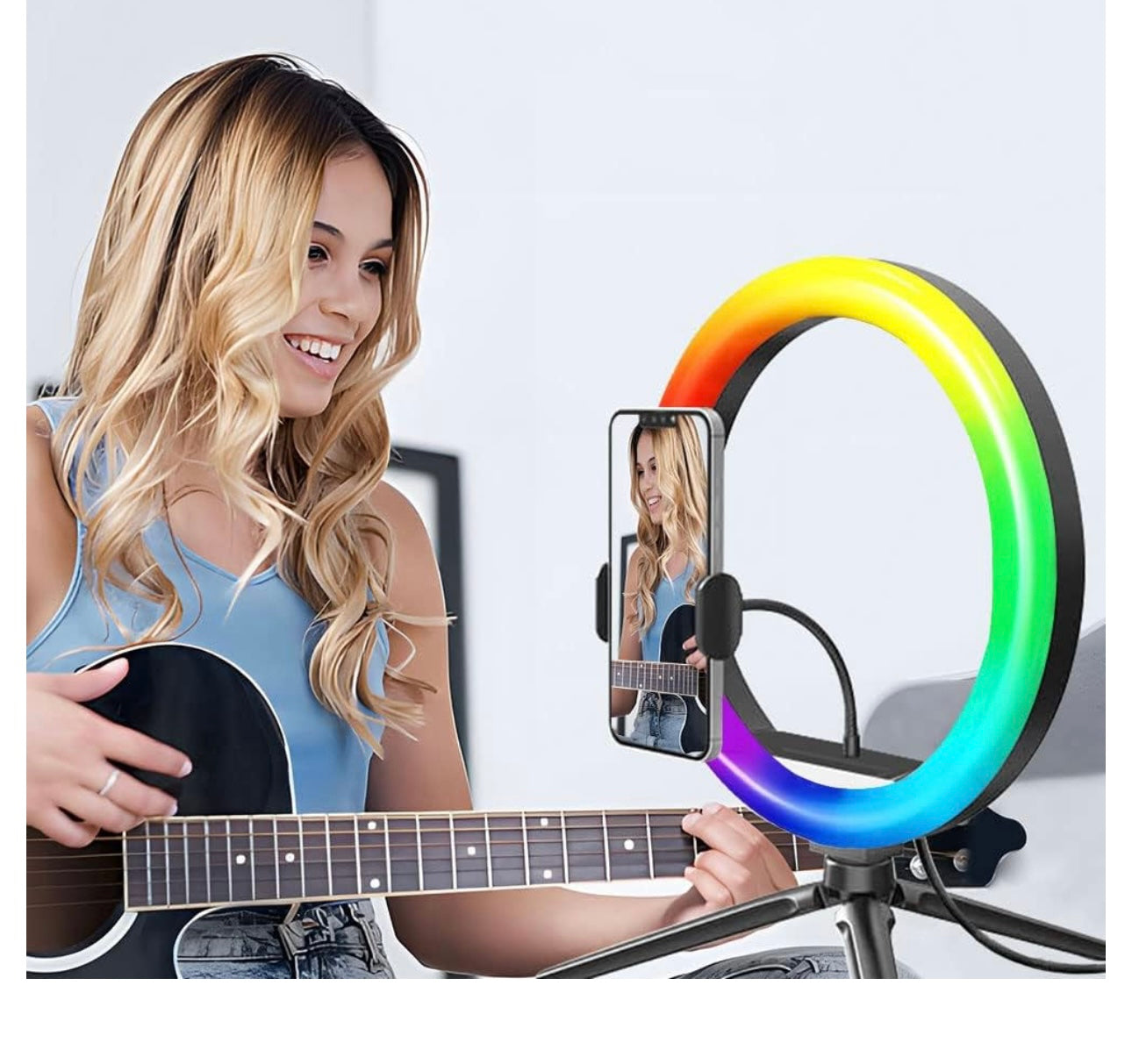 10-inch RGB LED ring light with mini stand