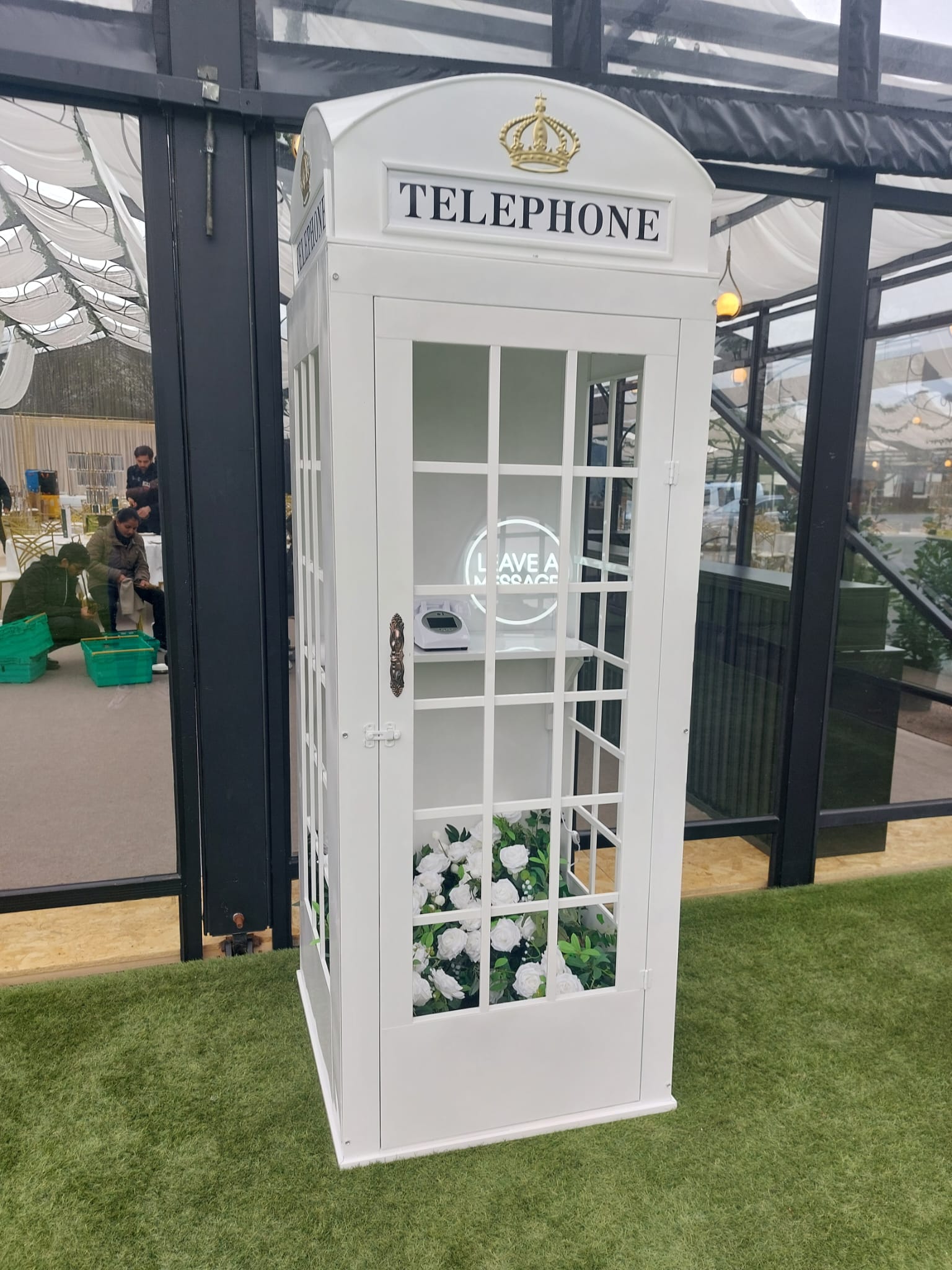 Vintage metal enclosed telephone box audio guestbook