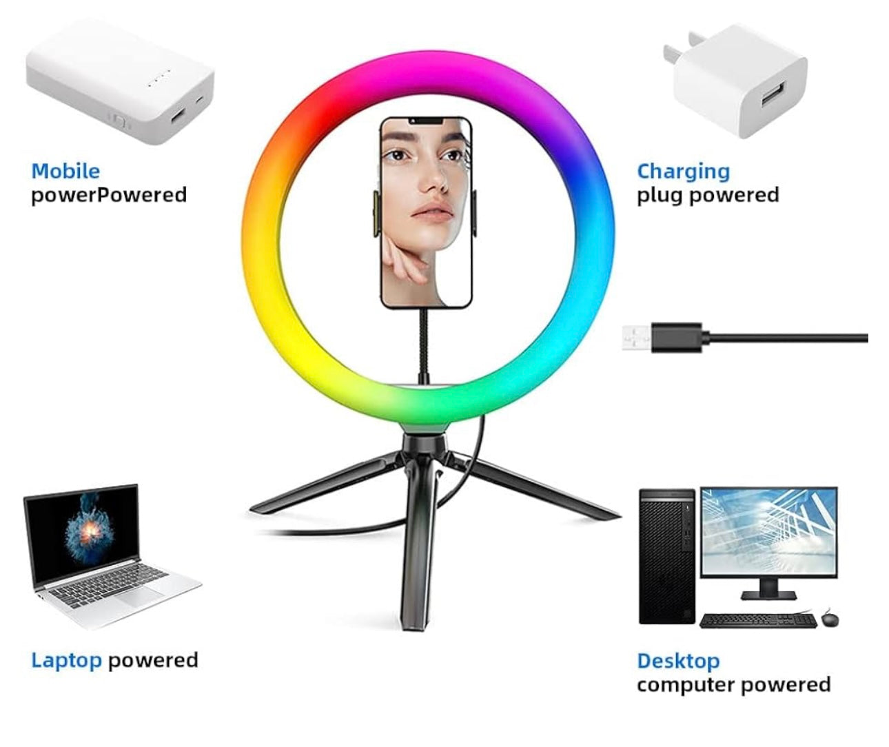 10-inch RGB LED ring light with mini stand