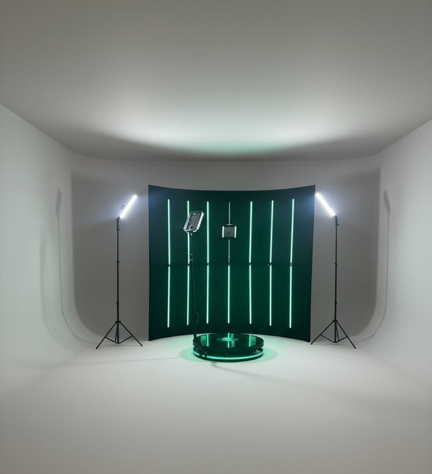 Infinity Glass LED 360 Photo Booth - Spinning Video Booth with Flight Case