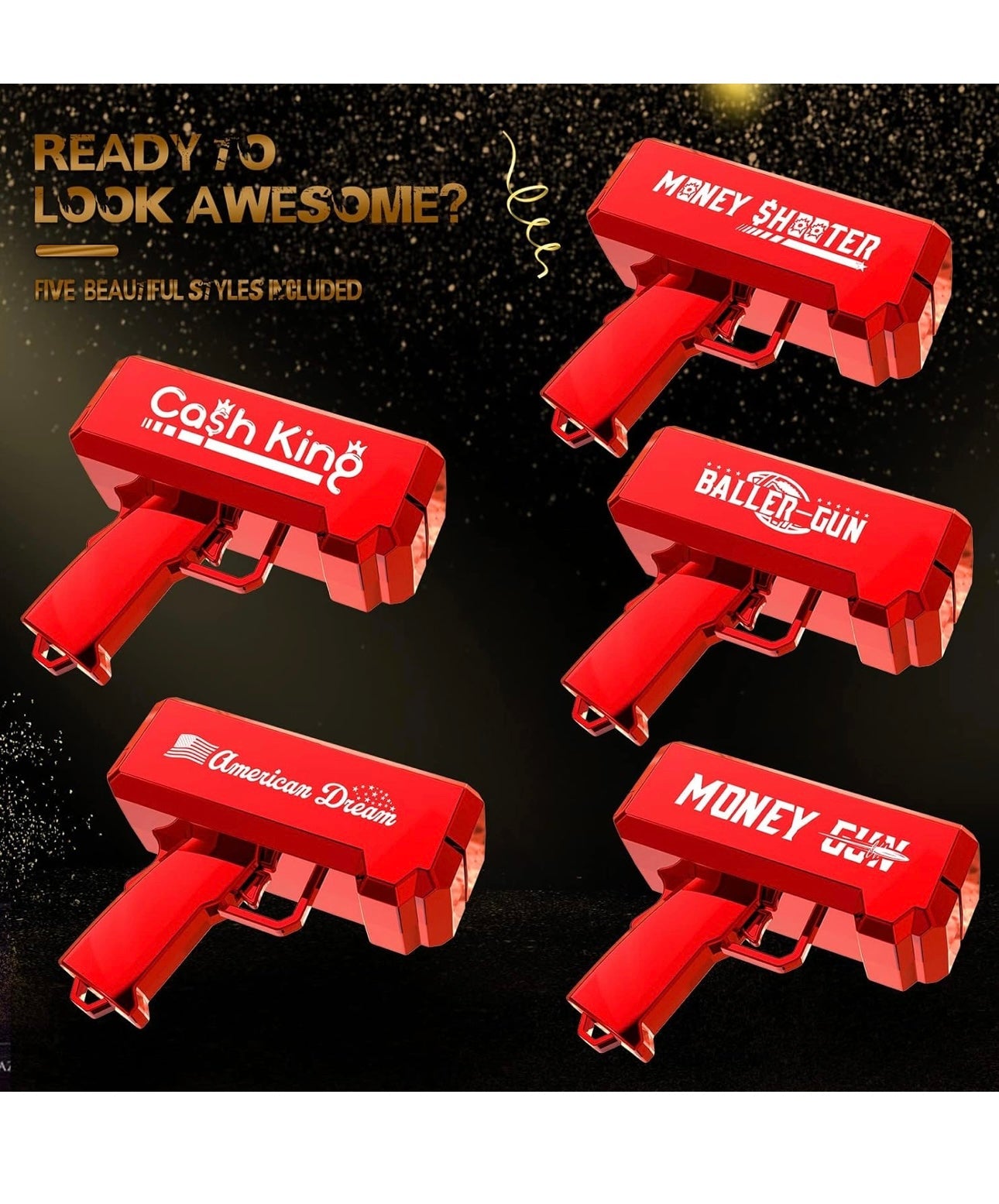 Money gun with play cash party prop