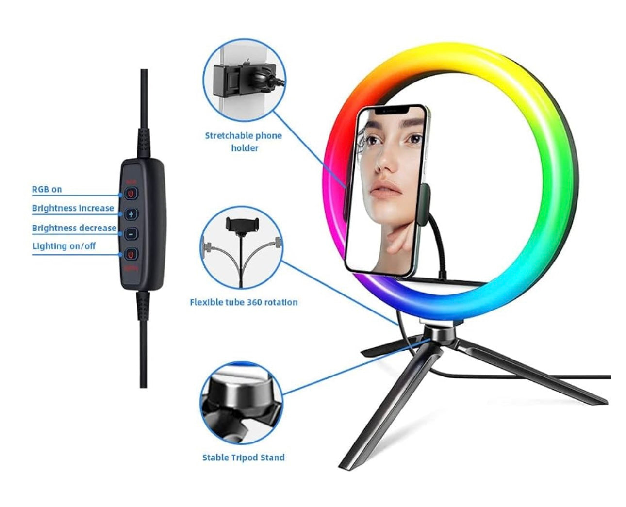 10-inch RGB LED ring light with mini stand