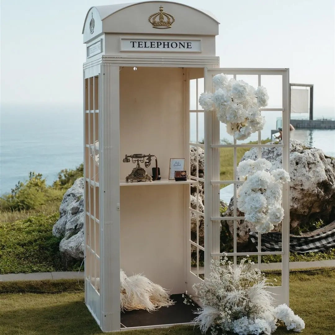 Vintage metal enclosed telephone box audio guestbook
