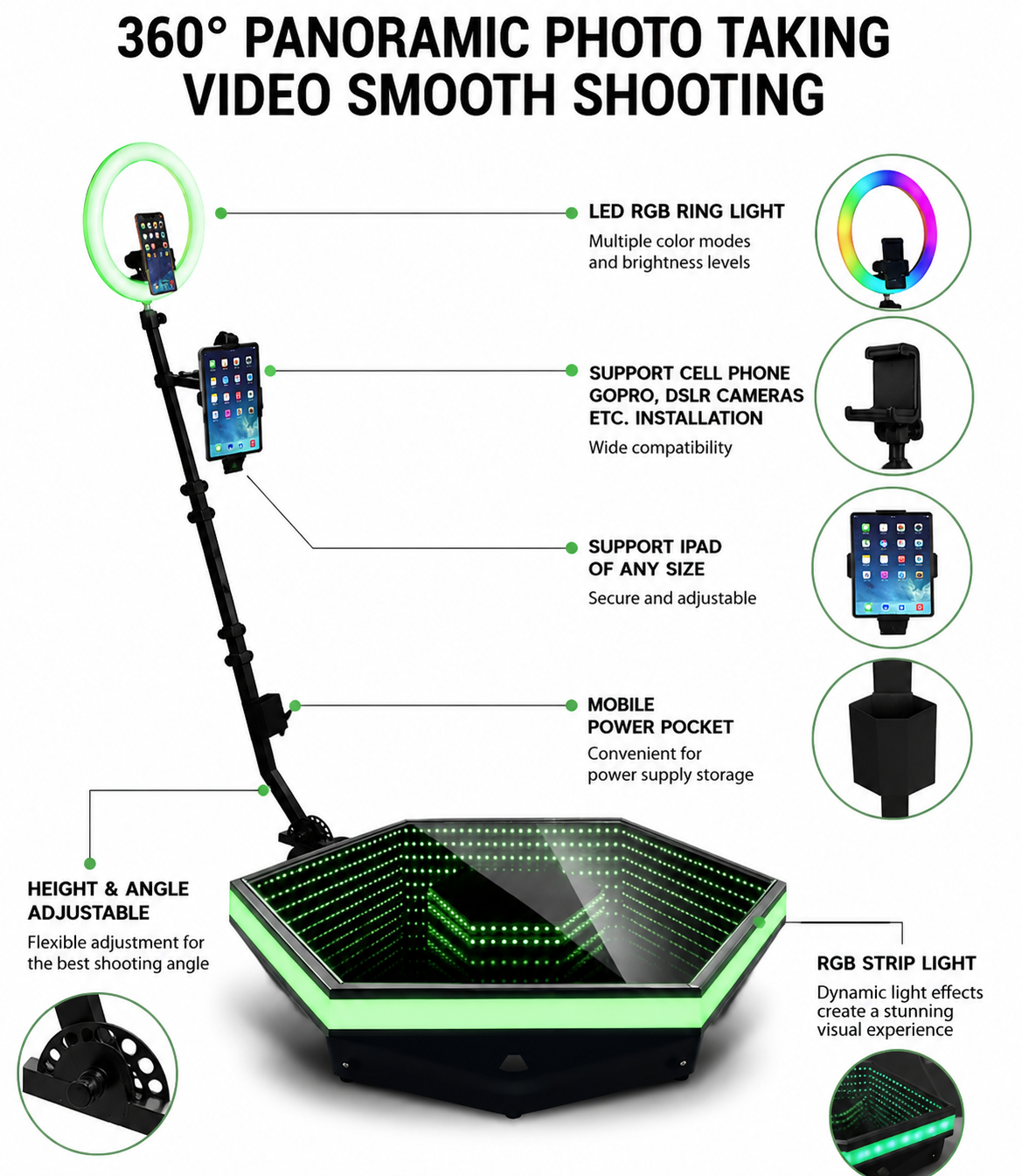 Hexagon LED 360 video booth for events