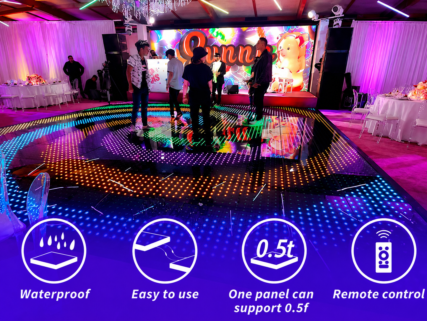 Digital LED glass dance floor for events