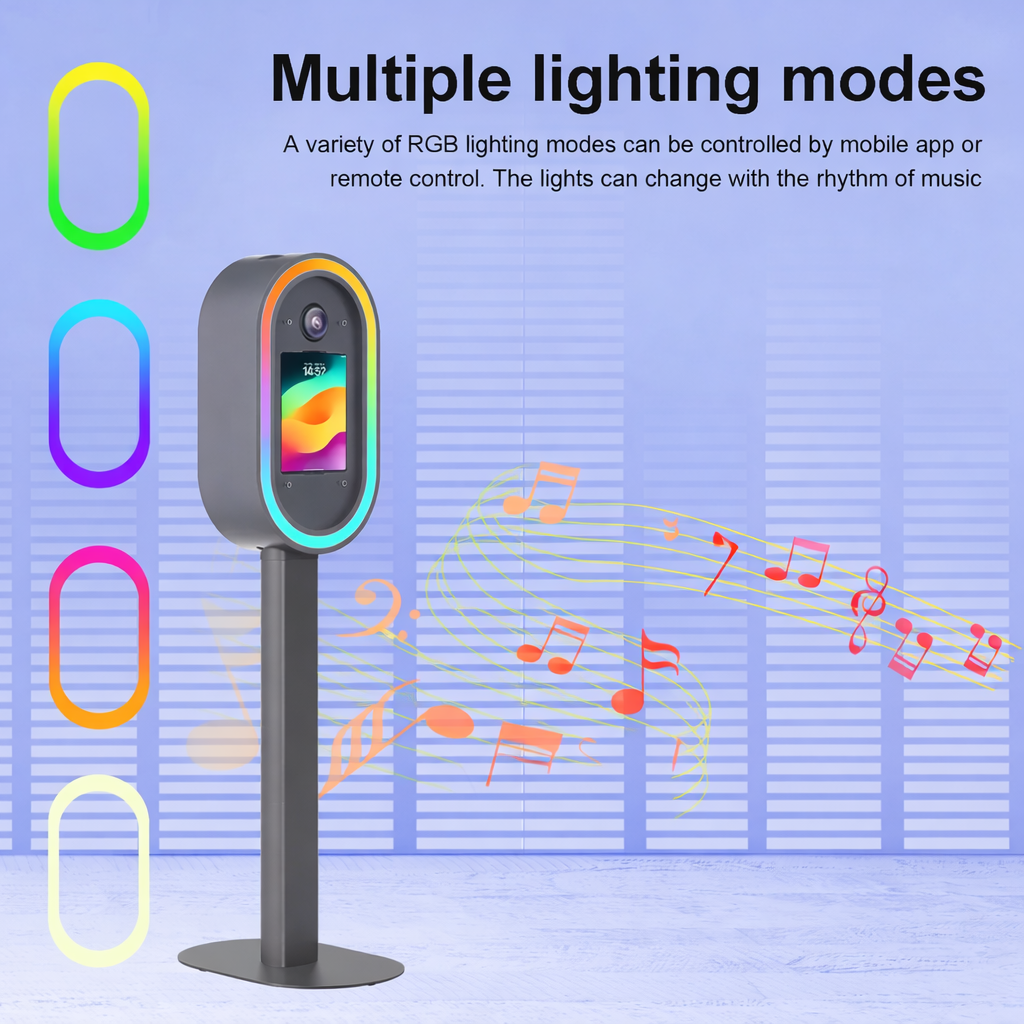 Metal selfie pod photo booth with touchscreen