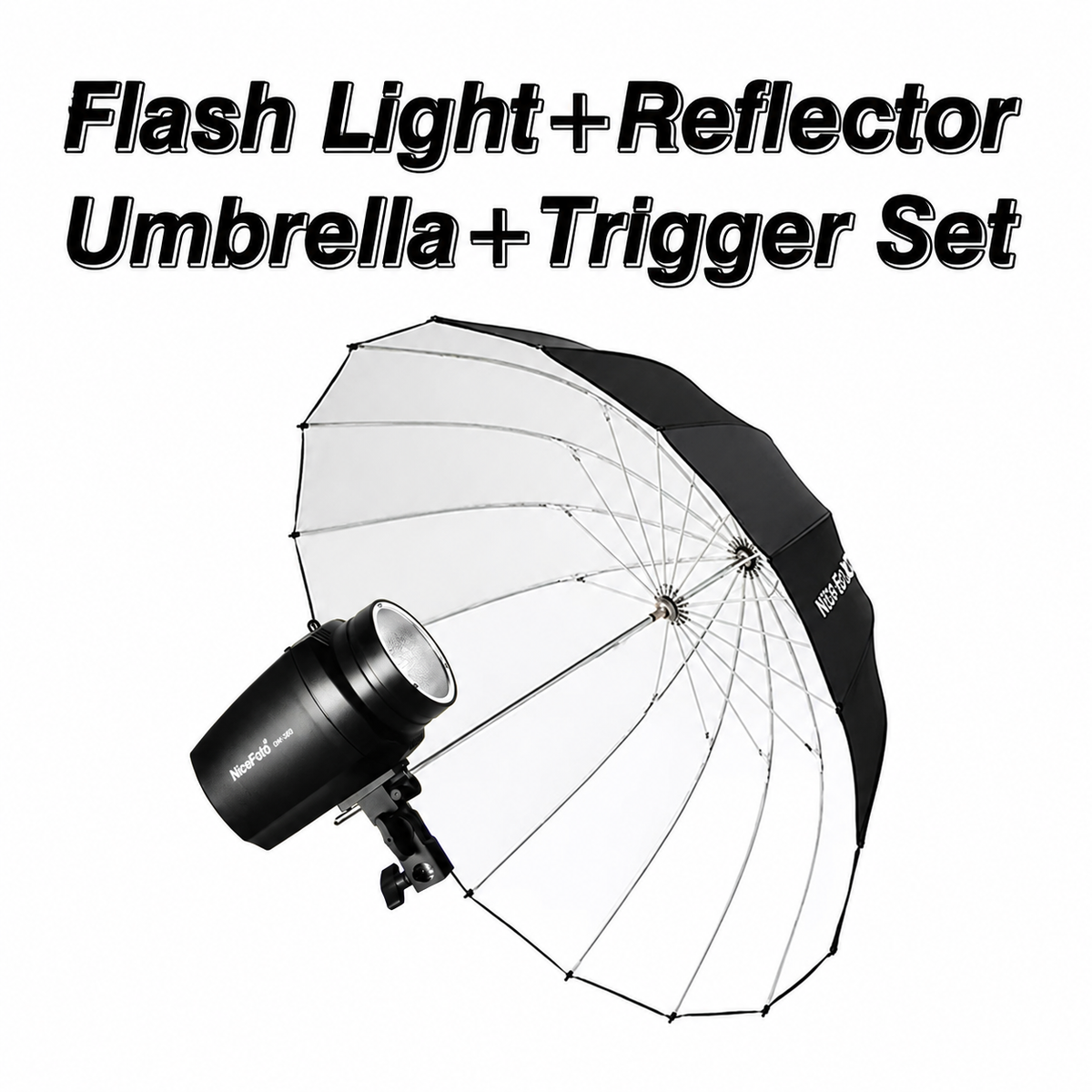 Flash and still light with umbrella for studio and events