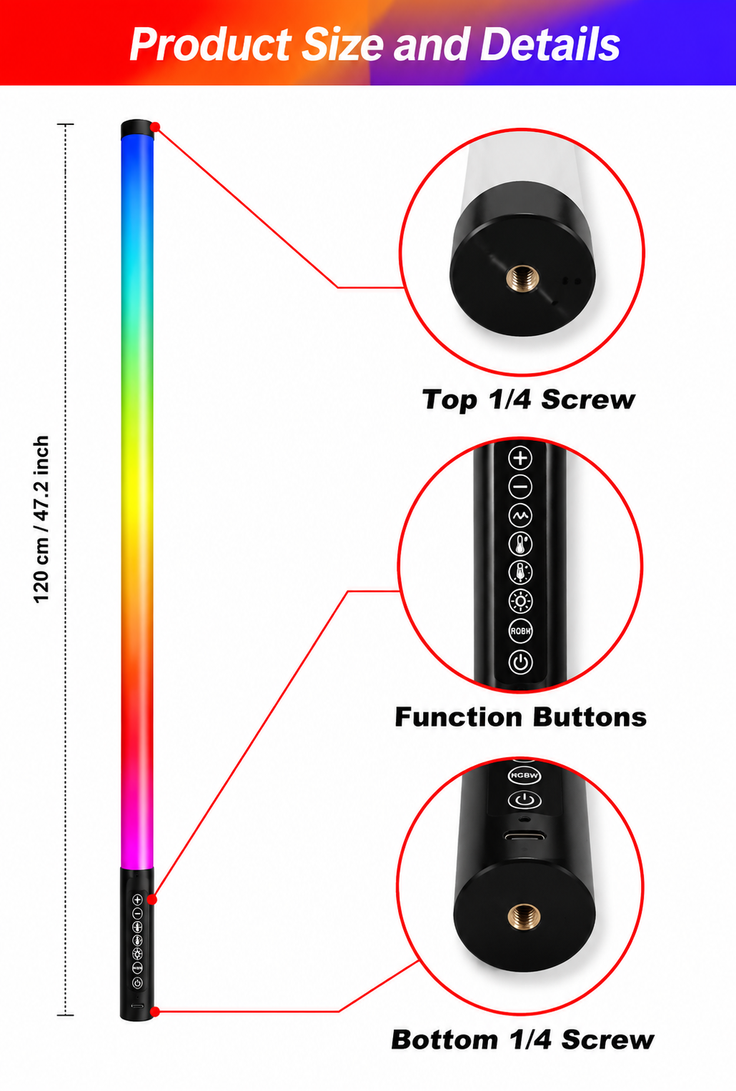 Wireless RGB LED Tube Lights - 120cm Pole Sticks