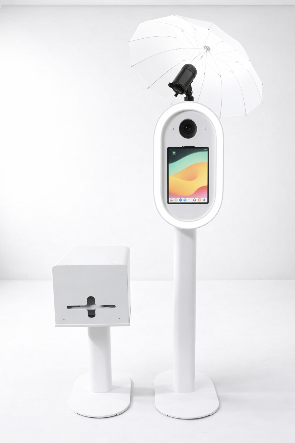 Premier metal DSLR and iPad selfie pod photo booth with RGB ring light