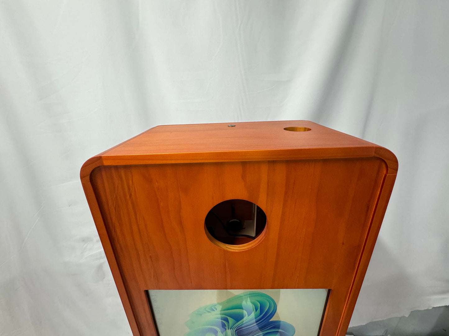 Dark oak selfie pod photo booth with Windows touchscreen