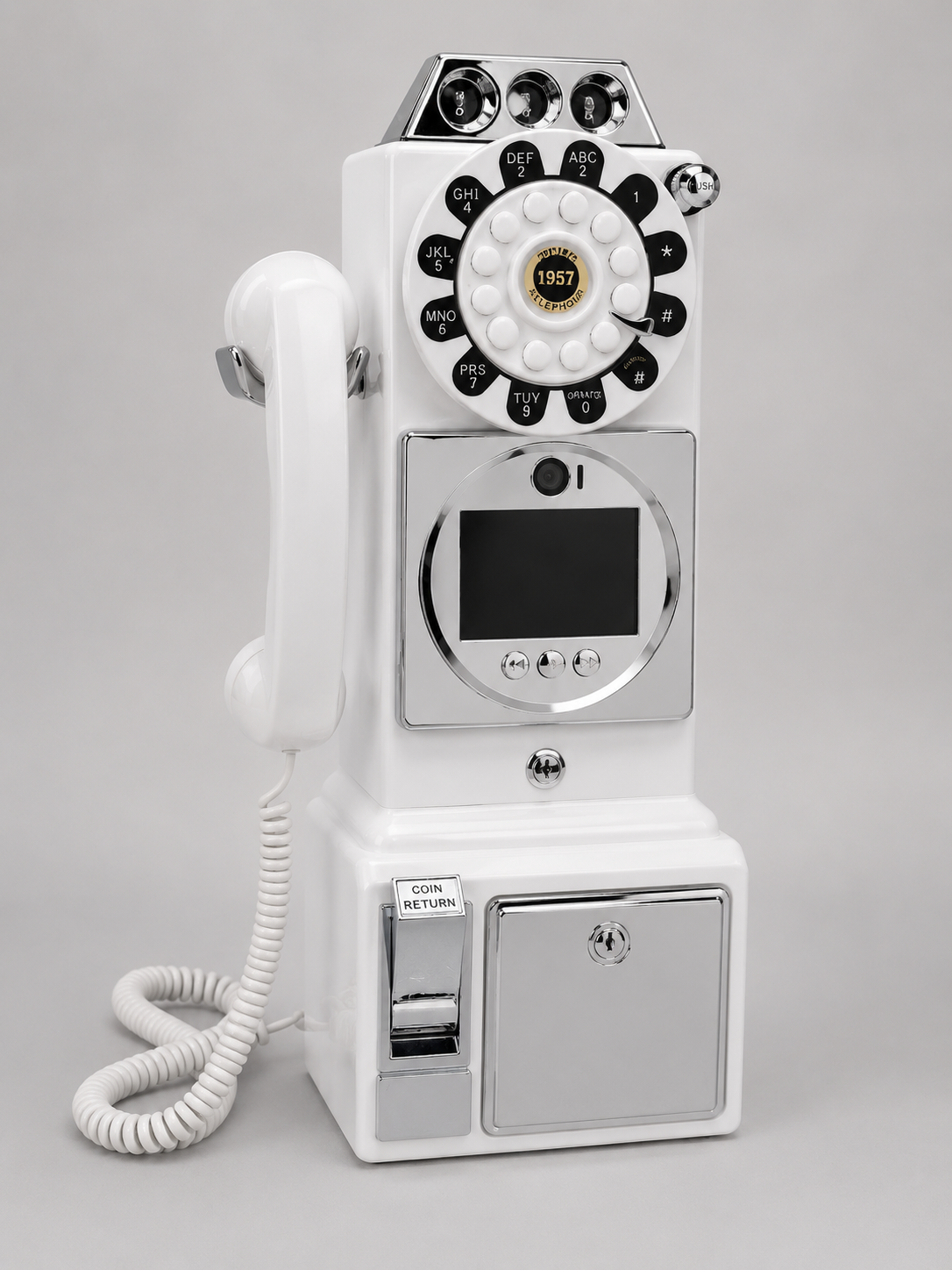 Large vintage turntable audio video guestbook telephone