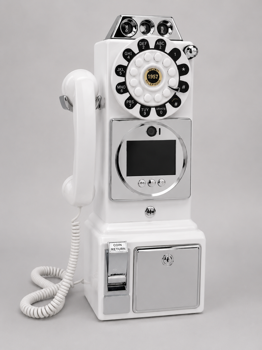 Large vintage turntable audio video guestbook telephone