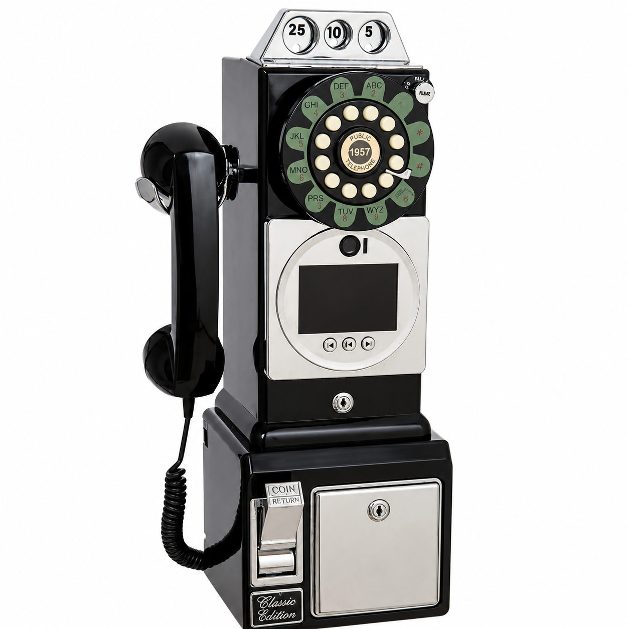 Large vintage turntable audio video guestbook telephone