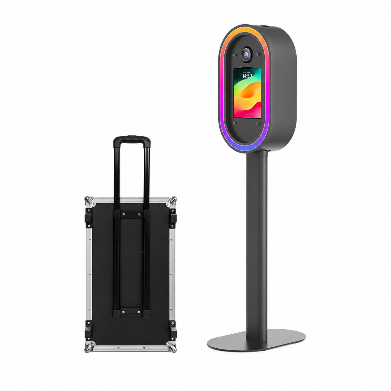 Premier metal DSLR and iPad selfie pod photo booth with RGB ring light
