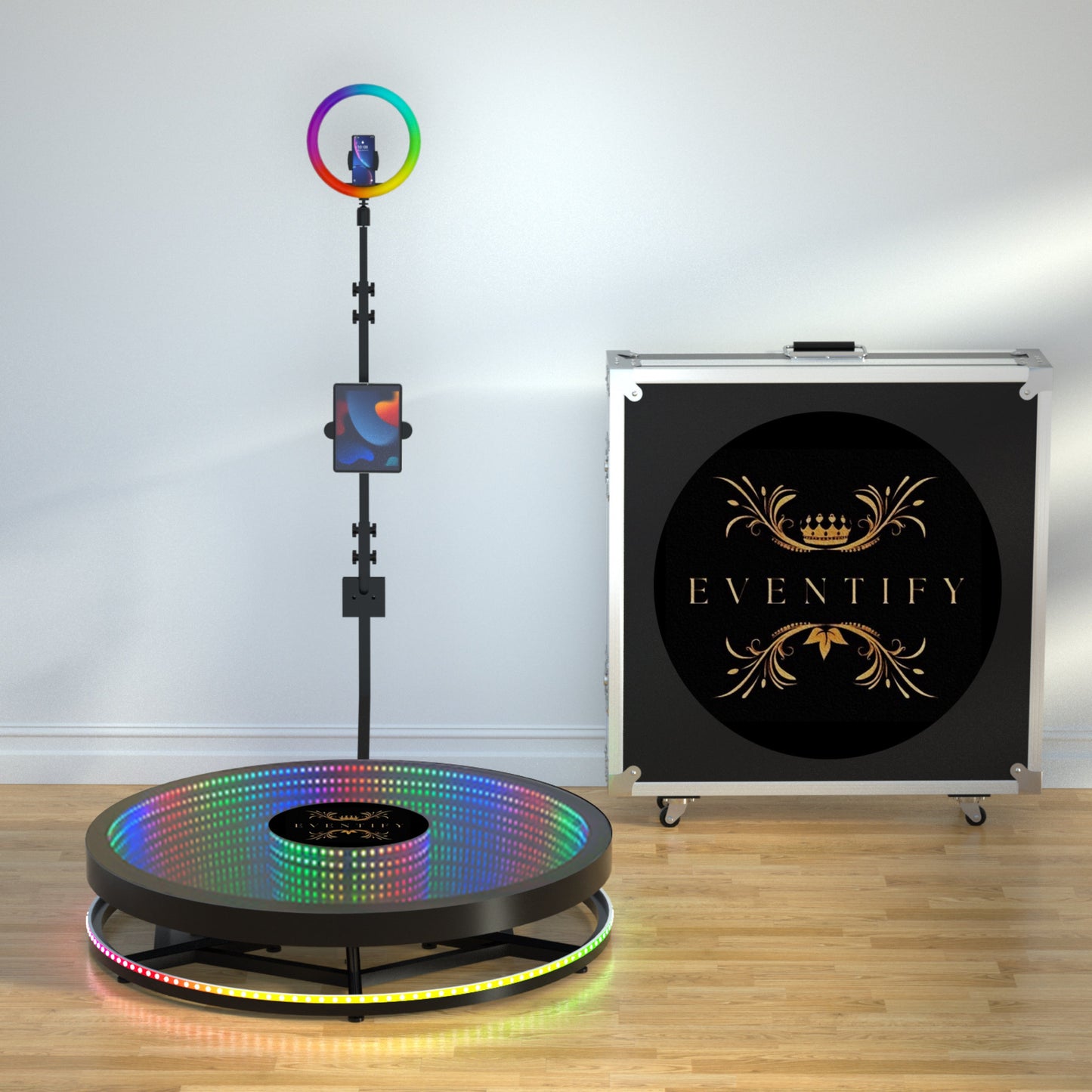Infinity Glass LED 360 Photo Booth - Spinning Video Booth with Flight Case