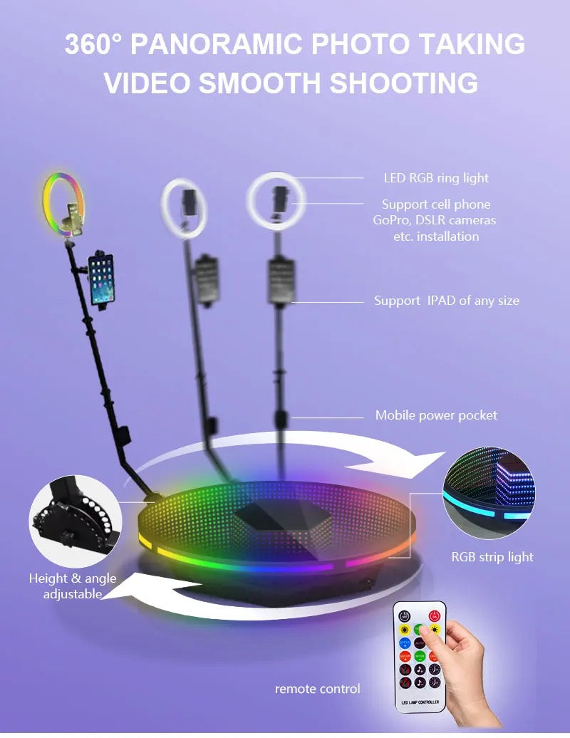Infinity Glass LED 360 Photo Booth - Spinning Video Booth with Flight Case